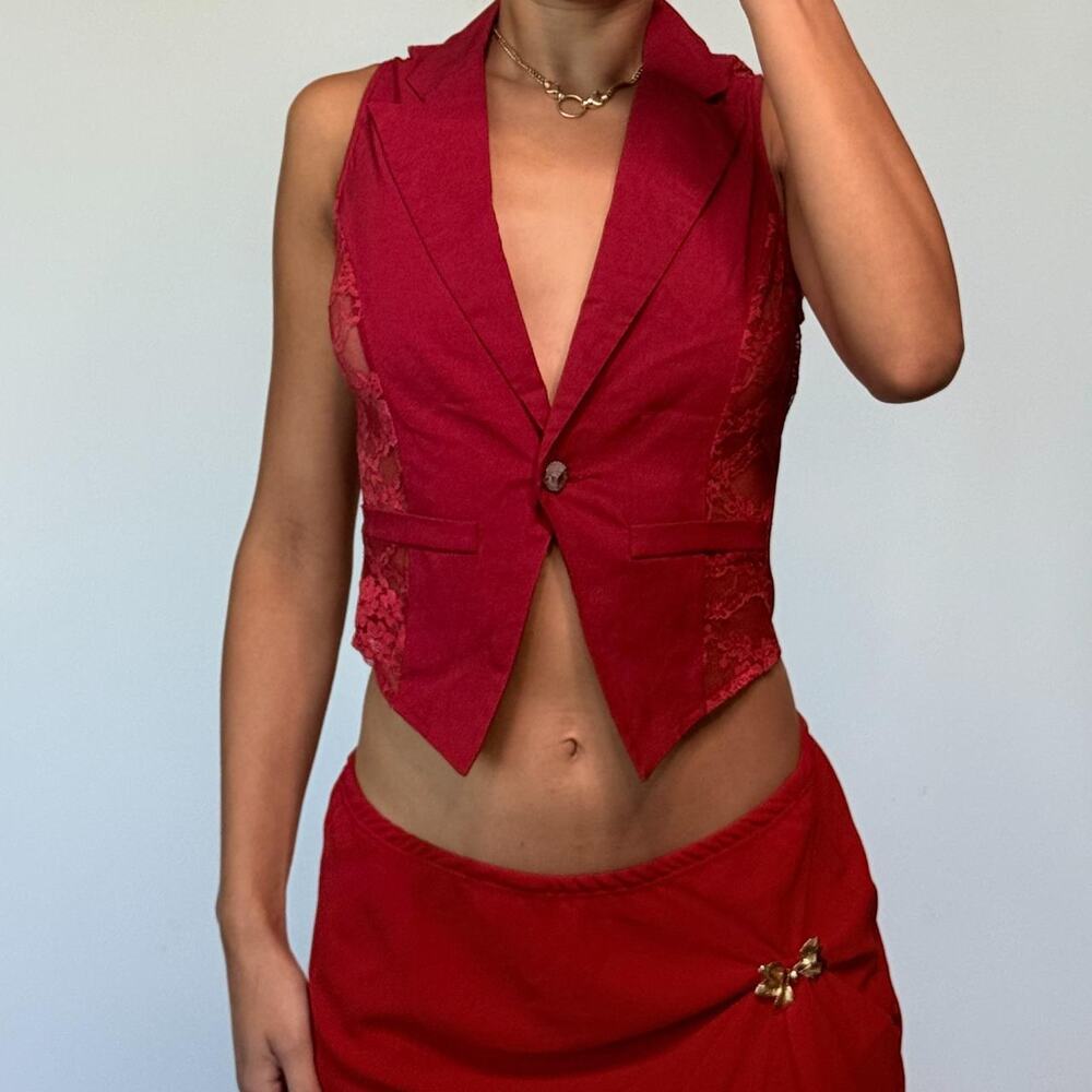 Red Lace Vest Top